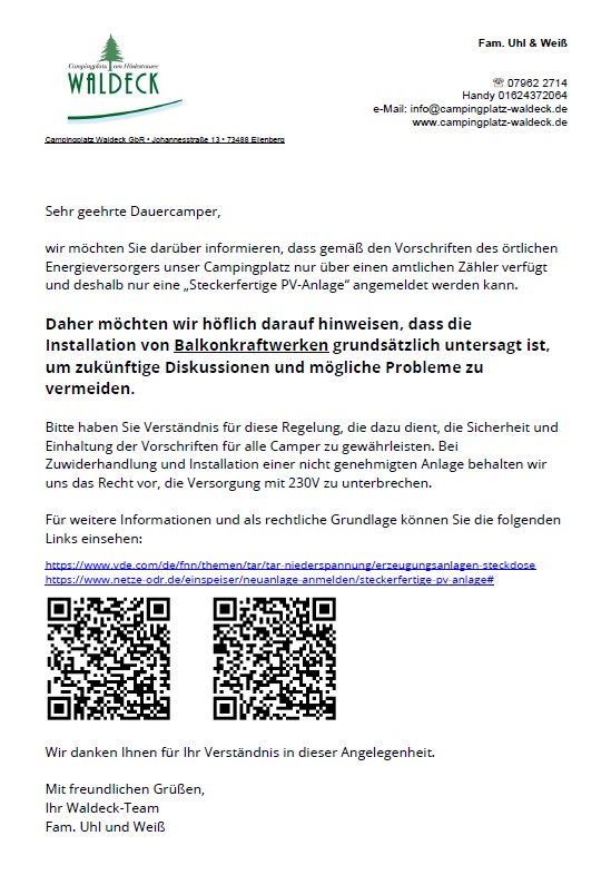 Camping Waldeck Balkonkraftwerke 2024
